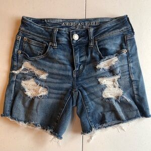 American Eagle Outfitters Next Level Stretch Distressed Blue Denim Shorts Size 4
